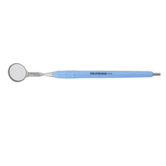 Mouth Mirror, Front Surface Double Side, Simple Stem No. 4, 22mm dia, Blue Handle, EA - Osung USA 