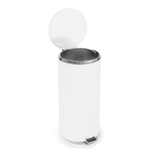 Mckesson Trash Can With Plastic Liner, Step-On, Round Steel, White Enamel Finish, 11.5" D X 24" H, 32 Qt, Sold As 1/Each Mckesson 81-45266