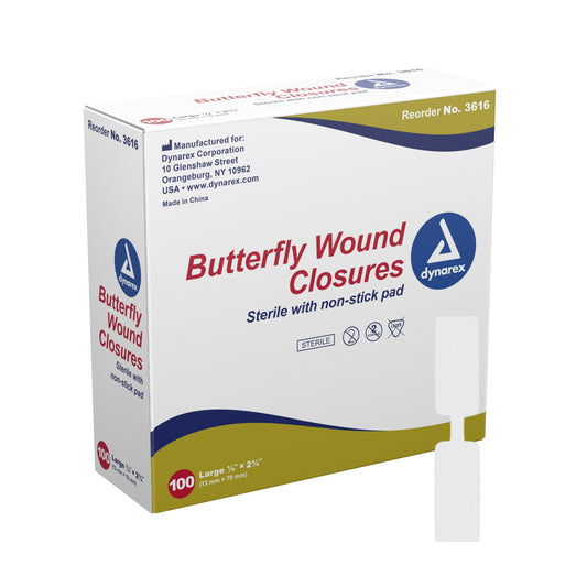 Dynarex® Butterfly Wound Closure Strip, ½ By 2¾ Inches, Sold As 100/Box Dynarex 3616