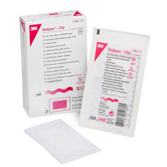 3M™ Medipore™ Adhesive Dressing, Soft Cloth, Sterile, White, Sold As 100/Case 3M 3569