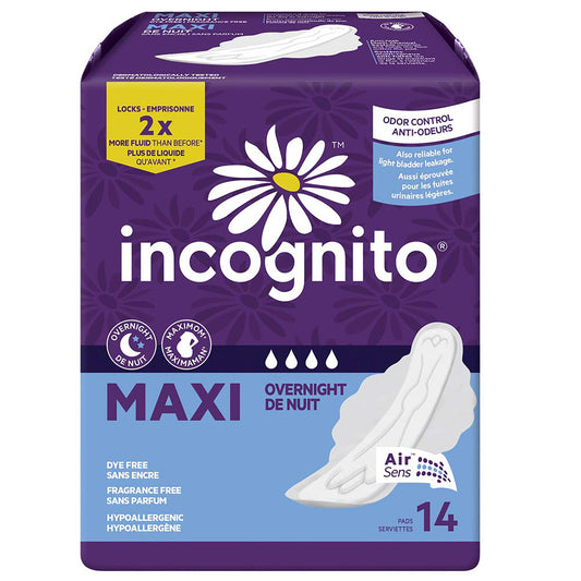 Incognito Maxi Overnight Sanitary Pad With Wings, Sold As 14/Bag First 10006608