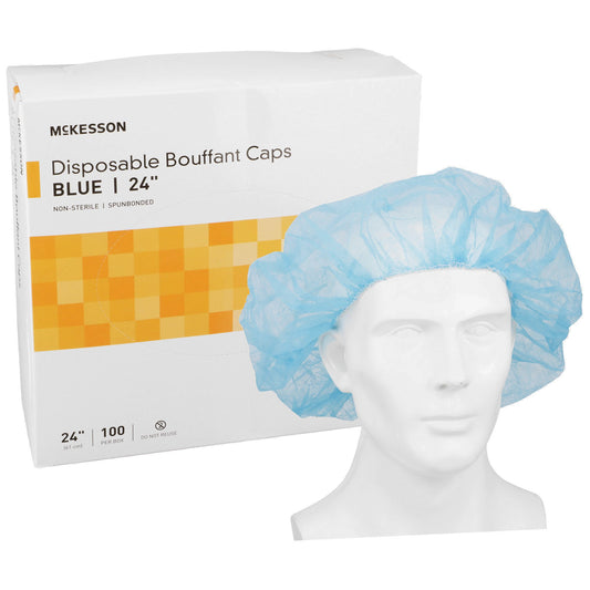 Mckesson Disposable Bouffant Surgical Caps, Blue, Elastic Closure, X-Large, 24", Sold As 100/Box Mckesson 40181100