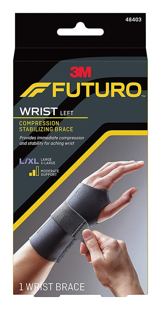 3M Futuro Wrist Brace, Compression Stabilizing, Low Profile, Black, Left-Hand, Large/X-Large, Strap Closure, 6.75 X 8.5 Inch, Sold As 12/Case 3M 48403
