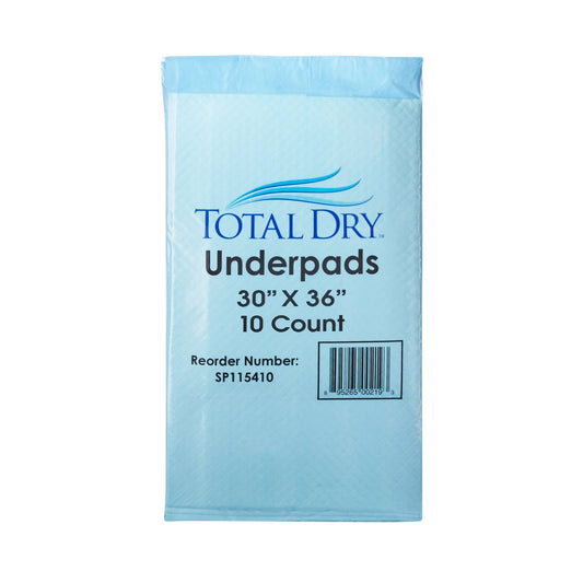 Totaldry Incontinence Underpads, Heavy Absorbency, Disposable, 30 X 36 Inch, Blue, Sold As 10/Bag Secure Sp115410