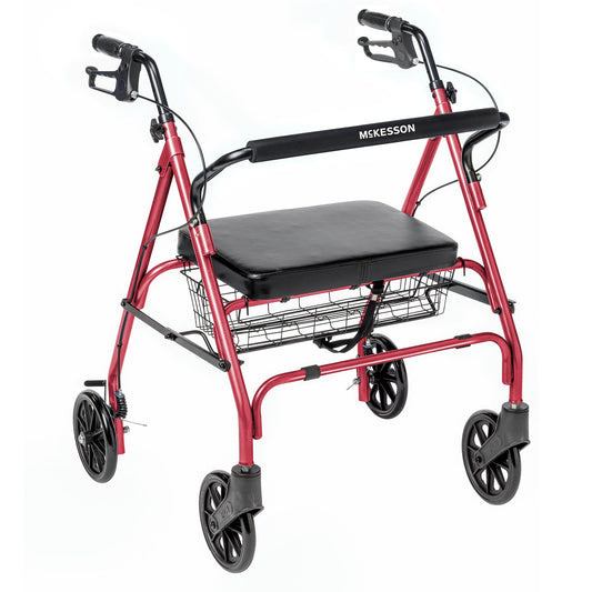 Mckesson Bariatric Red Folding Steel Four-Wheel Rollator, Sold As 1/Case Mckesson 146-10215Rd-1
