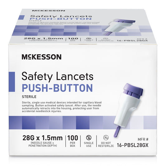 Mckesson Push Button Safety Lancet, 28 Gauge, Sold As 100/Box Mckesson 16-Pbsl28Gx