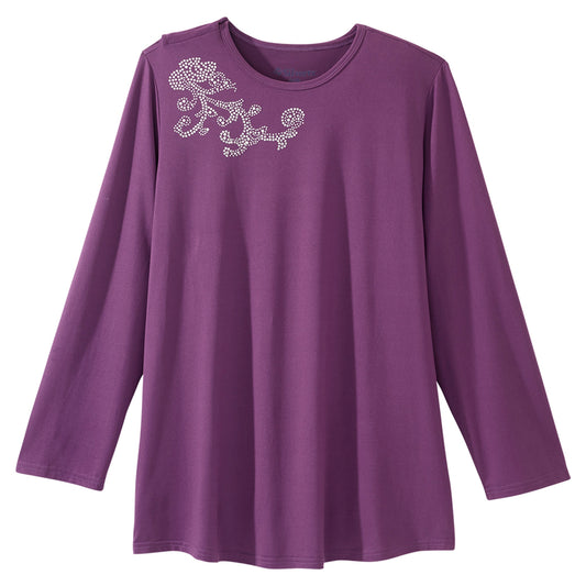 Silverts® Women'S Open Back Embellished Long Sleeve Top, Eggplant, Small, Sold As 1/Each Silverts Sv196_Sv37_S