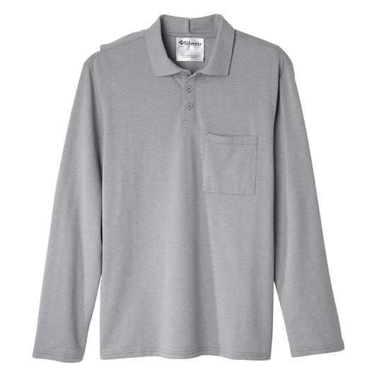 Silverts® Men'S Adaptive Open Back Long Sleeve Polo Shirt, Heather Gray, Small, Sold As 1/Each Silverts Sv50780_Hgry_S
