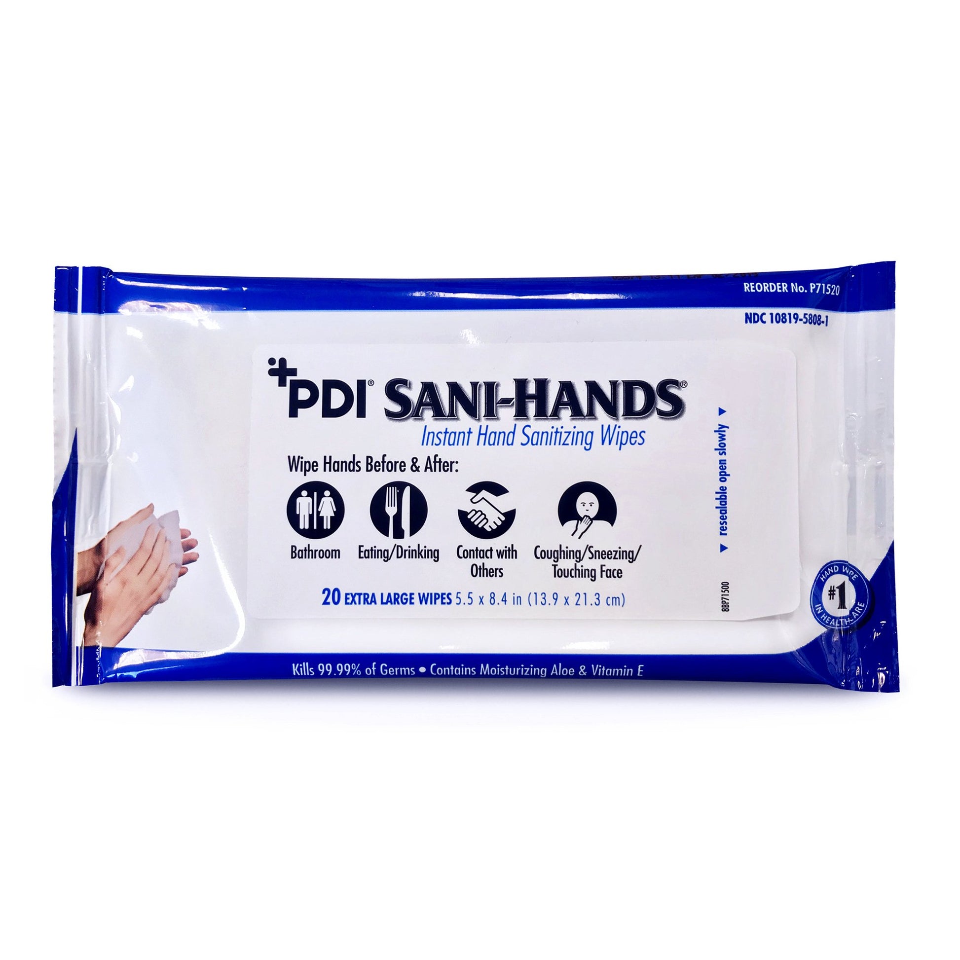 Sani-Hands Hand Sanitizing Wipes, Ethyl Alcohol, Scented, 5½ X 8.4 Inch Soft Pack, Sold As 1/Pack Professional P71520