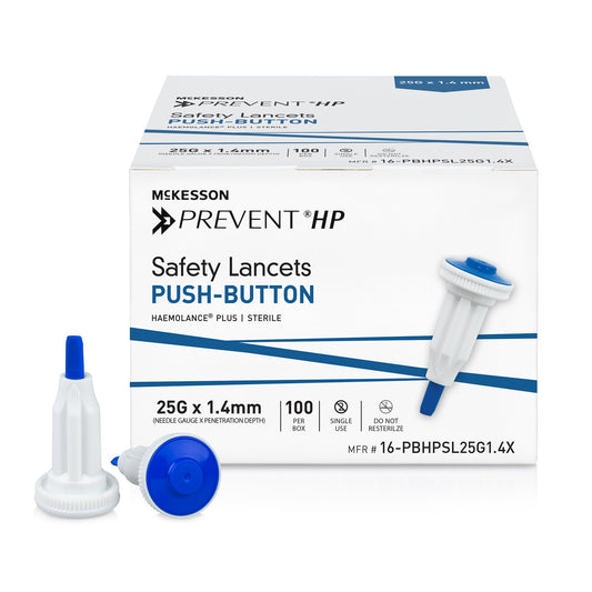Mckesson Prevent® Hp Push Button Safety Lancet, 25 Gauge, 1.4 Mm, Sold As 100/Box Mckesson 16-Pbhpsl25G1.4X