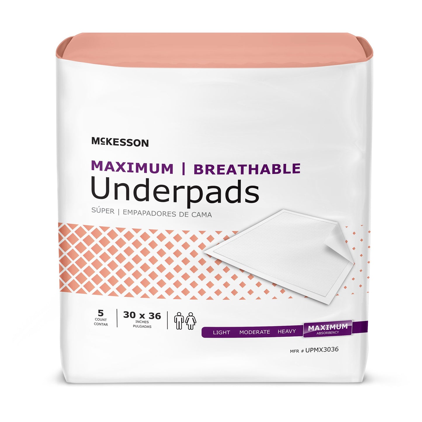Mckesson Ultimate Breathable Underpads, Maximum Protection, Heavy Absorbency, 30" X 36", White, Sold As 5/Bag Mckesson Upmx3036