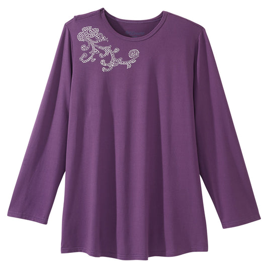 Silverts® Women'S Open Back Embellished Long Sleeve Top, Eggplant, Large, Sold As 1/Each Silverts Sv196_Sv37_L