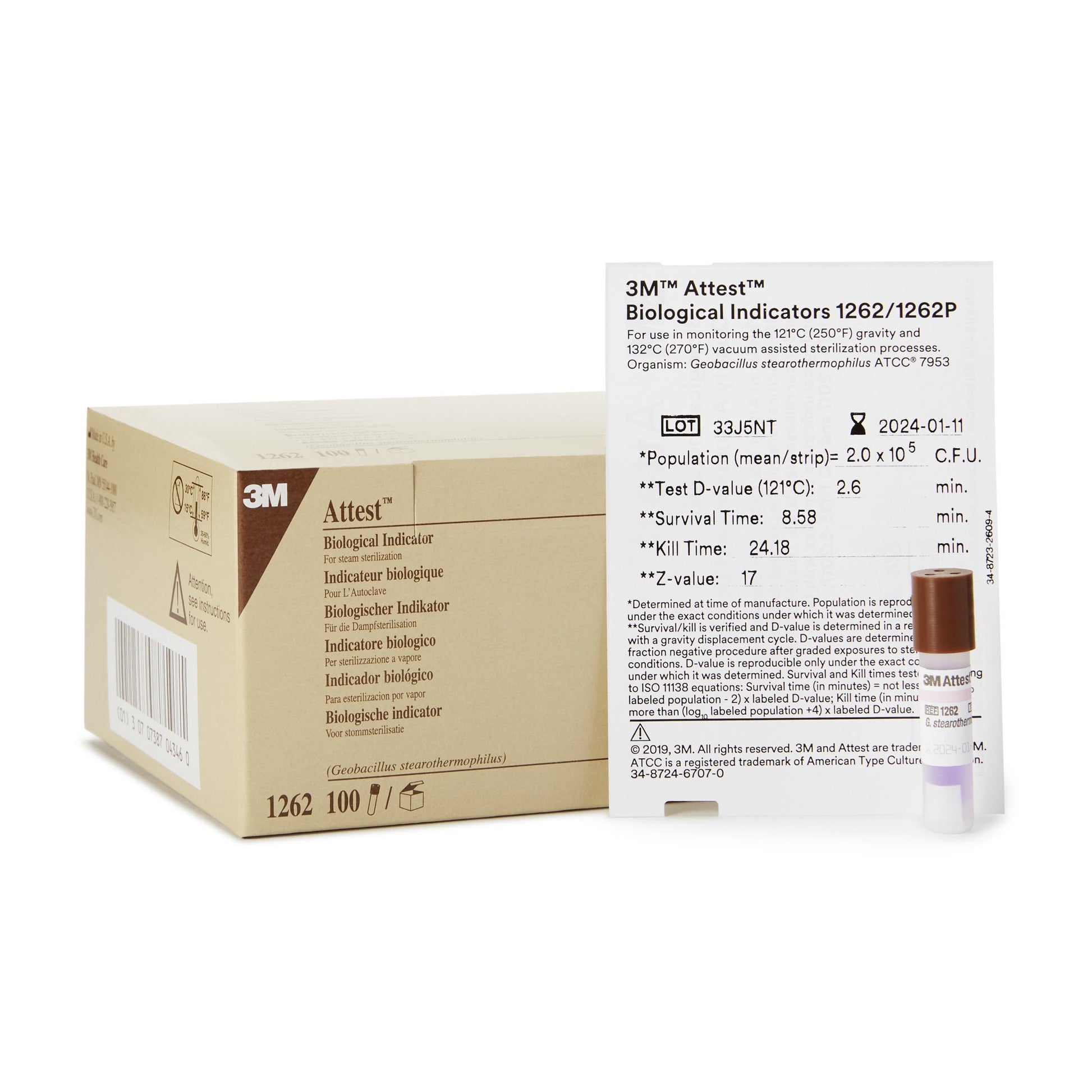 3M™ Attest™48-Hour Biological Indicator Vial For Steam Sterilization, Sold As 100/Box 3M 1262