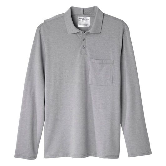 Silverts® Men'S Adaptive Open Back Long Sleeve Polo Shirt, Heather Gray, Medium, Sold As 1/Each Silverts Sv50780_Hgry_M