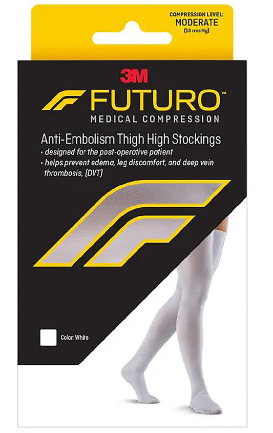 3M Futuro™ Anti-Embolism Thigh-Length Stockings, Moderate Compression, Thigh High, White, Closed Toe, Sold As 1/Pair 3M 71064En
