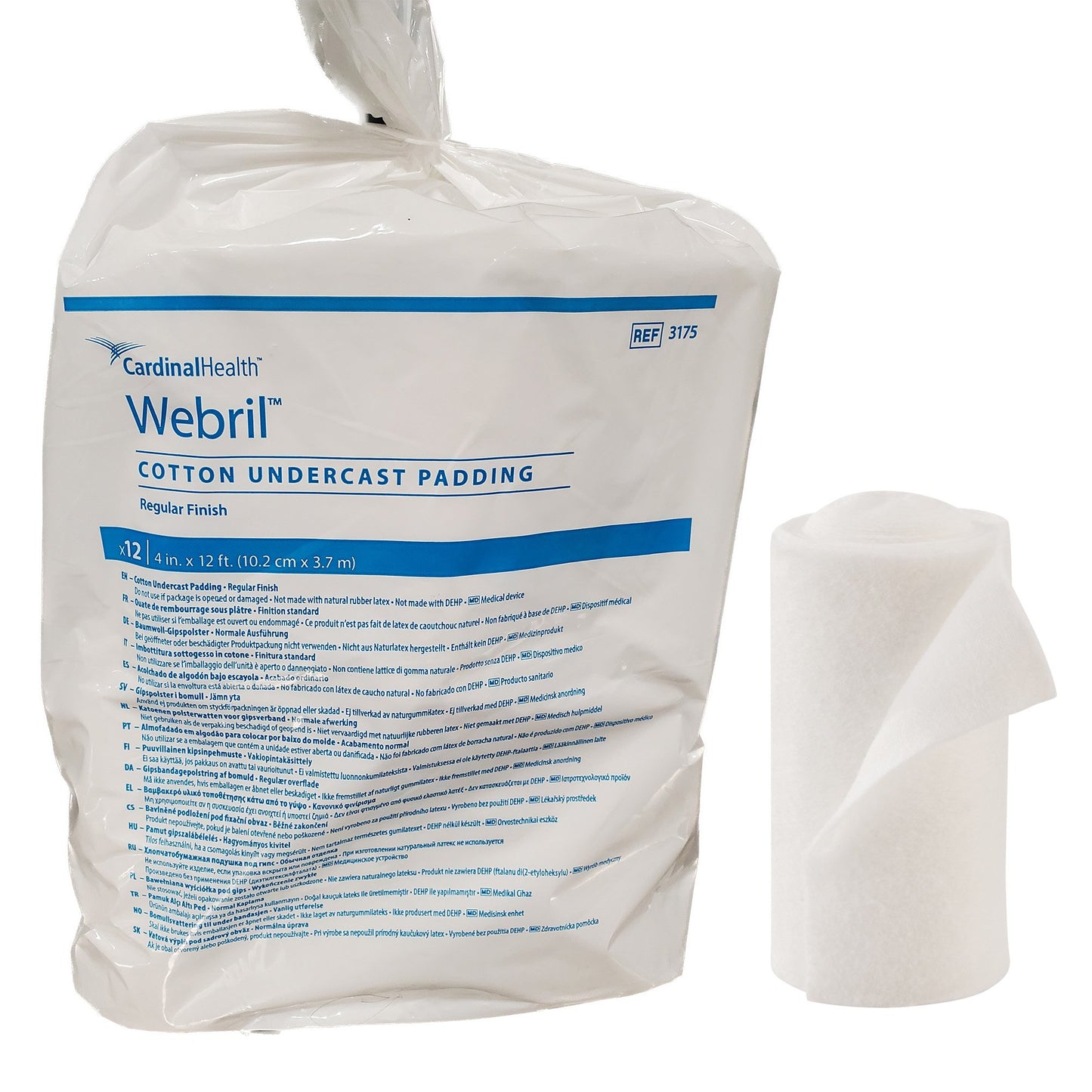 Webril™ Undercast Cotton Cast Padding, Nonsterile, 4 Inch X 4 Yard, Sold As 12/Bag Cardinal 3175-