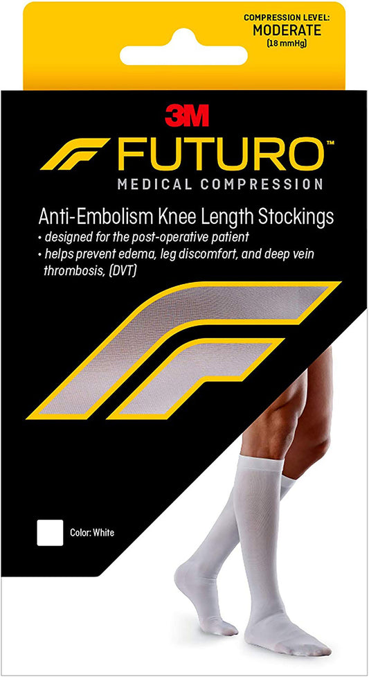 3M Futuro™ Anti-Embolism Stockings, Knee-High, Closed-Toe, Large/Regular, White, Sold As 6/Case 3M 71057En