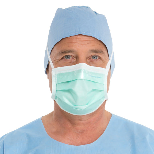Halyard Surgical Mask, Anti-Fog Adhesive Film, Tie Closure, Pleated, One Size Fits Most, Green, Sold As 300/Case O&M 49215
