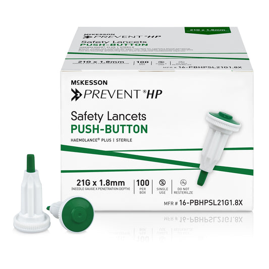 Mckesson Prevent® Hp Push Button Safety Lancet, 21 Guage, Sold As 100/Box Mckesson 16-Pbhpsl21G1.8X