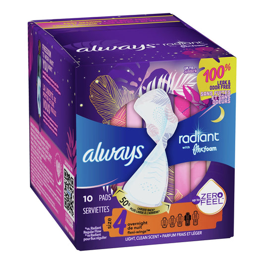 Pad, Always Radiant W/Flexi-Wings Overnight Sz4 (10/Bx), Sold As 10/Box Procter 03700081811