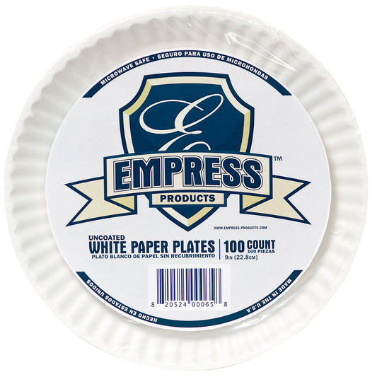 Plate, Paper Uncoated Empress Wht 9" (120/Pk 12Pk/Cs), Sold As 12/Case Rj E30300 00065