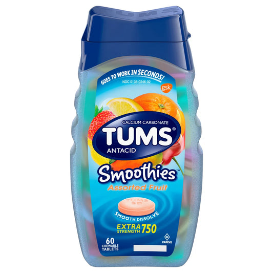 Tums Smoothies Extra Strength 750 Antacid Chewable Tablets, Assorted Fruit, Sold As 1/Bottle Glaxo 30766739287