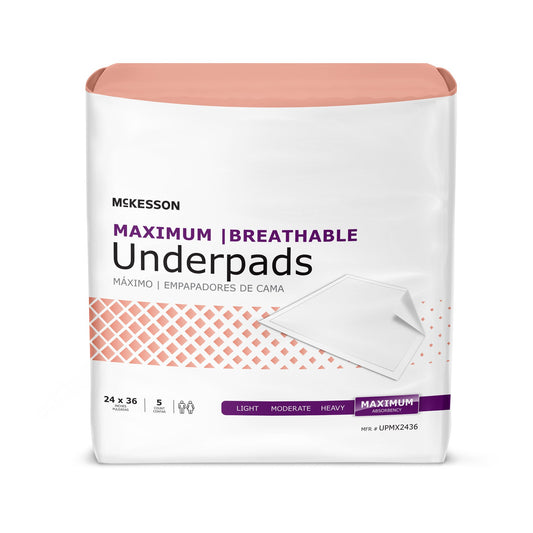 Mckesson Ultimate Breathable Underpads, Maximum Protection, 24" X 36", Sold As 5/Bag Mckesson Upmx2436