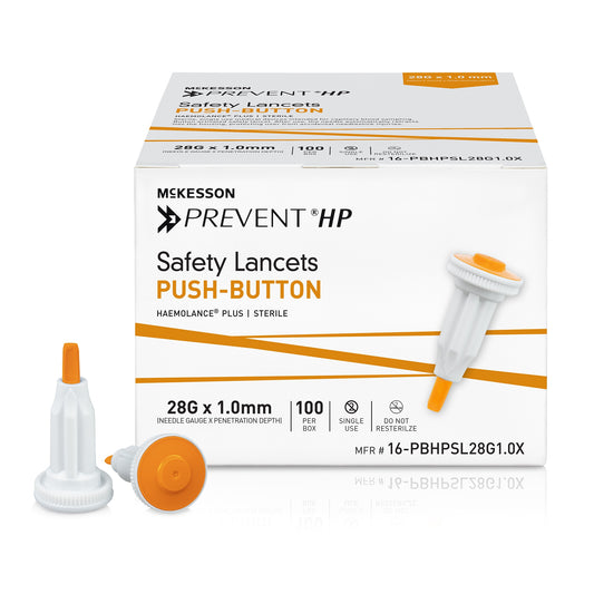 Mckesson Prevent® Hp Push Button Safety Lancet, 28 Gauge, 1.0 Mm, Sold As 100/Box Mckesson 16-Pbhpsl28G1.0X