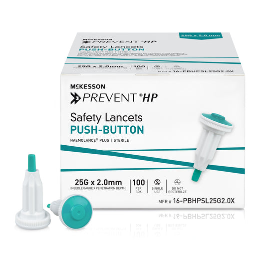 Mckesson Prevent® Hp Push Button Safety Lancet, 25 Gauge, 2.0 Mm, Sold As 100/Box Mckesson 16-Pbhpsl25G2.0X