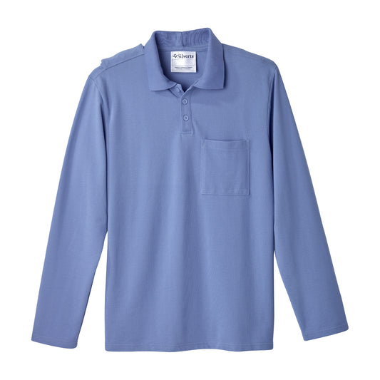 Silverts® Men'S Adaptive Open Back Long Sleeve Polo Shirt, Ciel Blue, Medium, Sold As 1/Each Silverts Sv50780_Cie_M