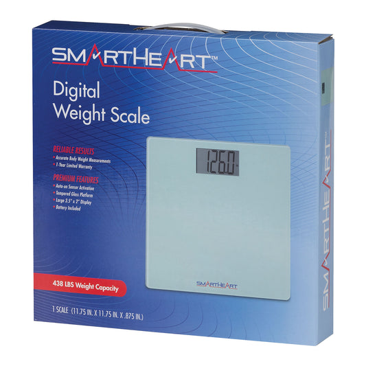Smartheart Digital Scale, Bathroom Floor Body Scale, 438 Lbs Capacity, Sold As 6/Case Veridian 19-101