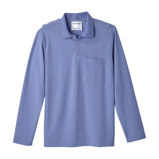 Silverts® Men'S Adaptive Open Back Long Sleeve Polo Shirt, Ciel Blue, Large, Sold As 1/Each Silverts Sv50780_Cie_L