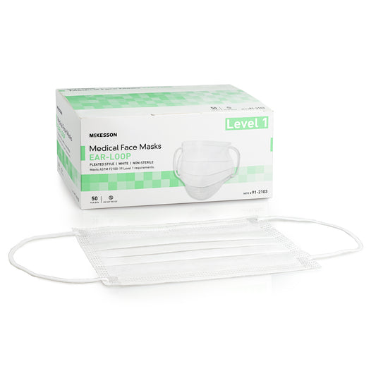 Mckesson Astm Level 1 Medical Face Masks, White, Sold As 50/Box Mckesson 91-2103