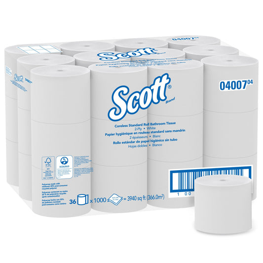 Scott Essential Toilet Tissue, 2-Ply, Standard Size, Coreless Roll, Sold As 36/Case Kimberly 04007