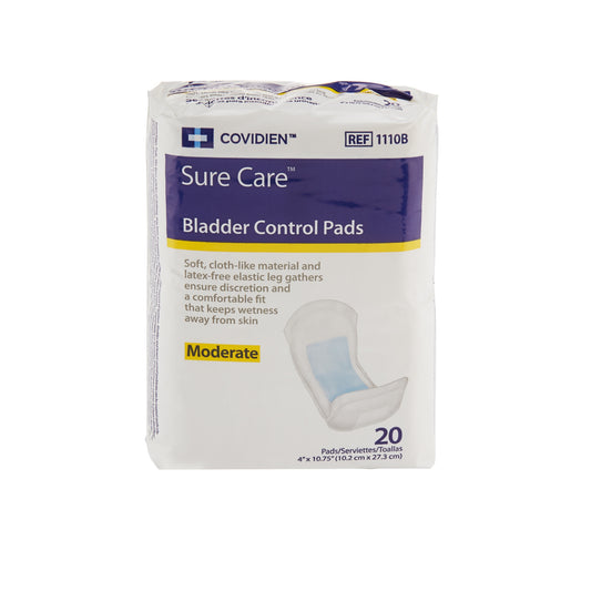 Sure Care Bladder Control Pads, Moderate Absorbency, White, Adult, Unisex, Disposable, 4 X 10-3/4 Inch, Sold As 120/Case Cardinal 1110B