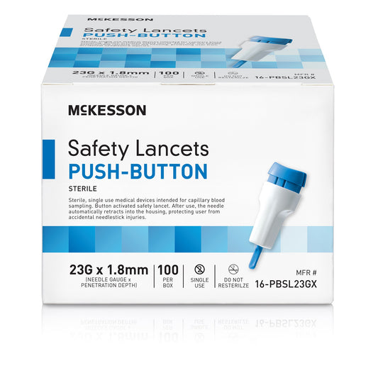 Mckesson Push Button Safety Lancet, 23G X 1.8Mm, Sold As 100/Box Mckesson 16-Pbsl23Gx