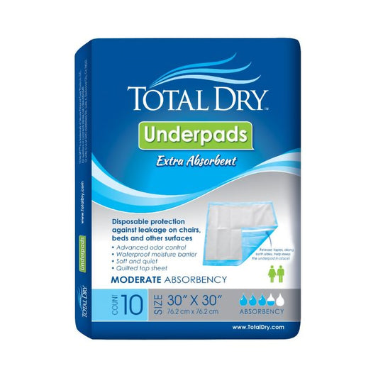 Totaldry Incontinence Underpads, Heavy Absorbency, Disposable, Blue, 30 X 30 Inch, Sold As 10/Bag Secure Sp113010