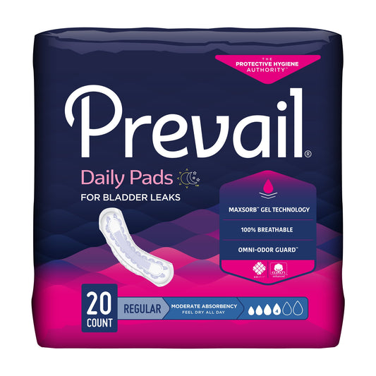 Prevail® Daily Pads Moderate Bladder Control Pad, 9¼-Inch Length, Sold As 20/Bag First Bc-012